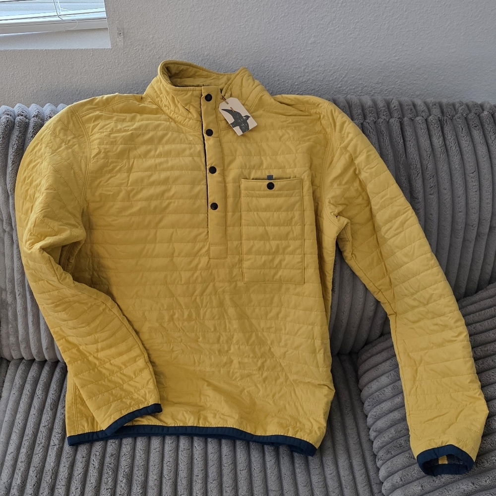 Men's Yellow Quilted Pullover Jacket. Relwen Quarter Pullover